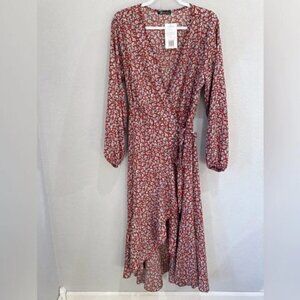 PrettyGarden Wrap Dress XL NWT Maxi Boho Cottagecore Floral Shabby Chic Wrap